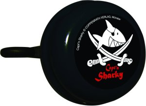 BIKE FASHION Kinder-Glocke Capt`n Sharky schwarz | Motiv: Capt`n Sharky | Durchmesser: 57 mm
