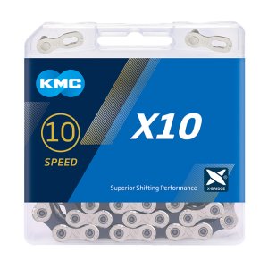 KMC Fahrrad Kette X10 Kompatibilität: 10-fach | SB-Verpackung | silber / schwarz | 114 Glieder