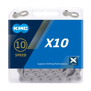 KMC Fahrrad Kette X10 Kompatibilität: 10-fach | SB-Verpackung | grau | 114 Glieder