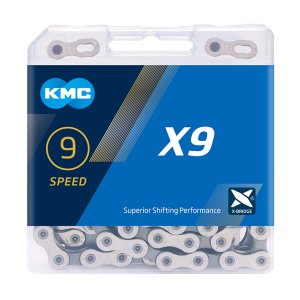 KMC Fahrrad Kette X9 Kompatibilität: 9-fach | SB-Verpackung | silber / grau | 114 Glieder